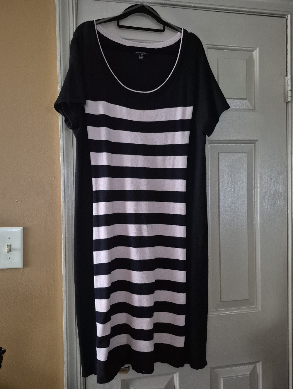 Allison Brittney Black and Light Pink Striped Midi Dress
